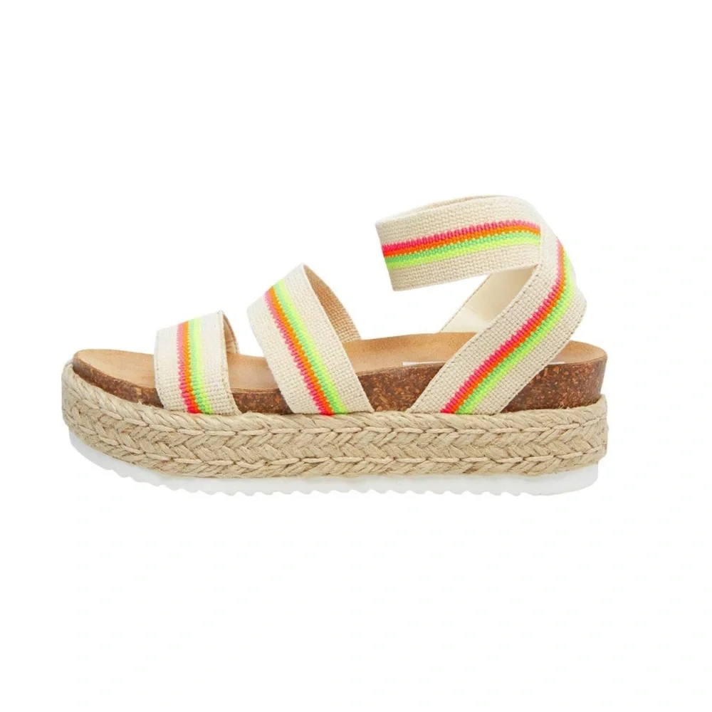 Steve Madden Women's Kimmie Flat Wedge Sandal Size 8 Bright Multi Color Straps